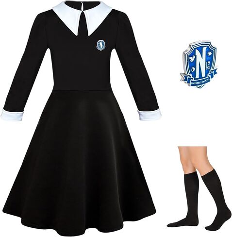 digi Halloween Wednesday Addams Costume Girls Dress,Halloween Birthday Cosplay Costumes for Kids 4-12 Years in Saudi Arabia