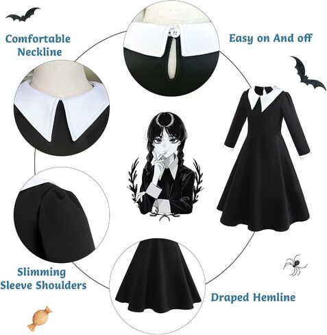 digi Halloween Wednesday Addams Costume Girls Dress,Halloween Birthday Cosplay Costumes for Kids 4-12 Years in Saudi Arabia