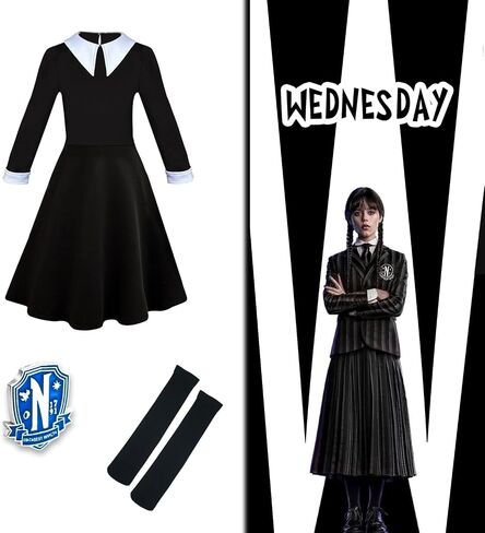 digi Halloween Wednesday Addams Costume Girls Dress,Halloween Birthday Cosplay Costumes for Kids 4-12 Years in Saudi Arabia