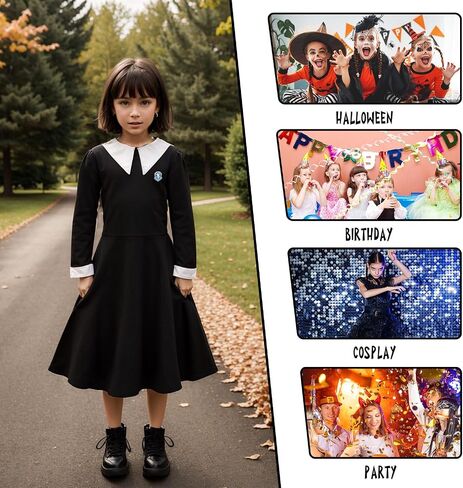 digi Halloween Wednesday Addams Costume Girls Dress,Halloween Birthday Cosplay Costumes for Kids 4-12 Years in Saudi Arabia