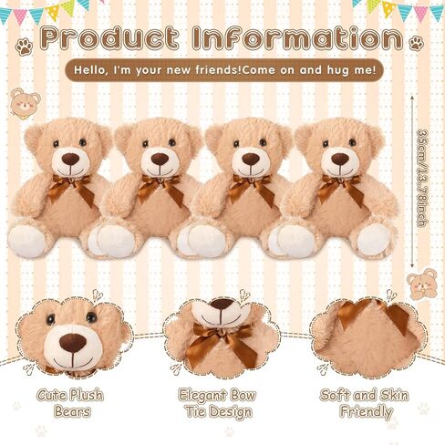 Civaner 4 Pack 14 Inches Bear Plush Stuffed Animals Cute Soft Bears Gifts Bulk for Girls Boys Girlfriend(Light Brown) in Saudi Arabia