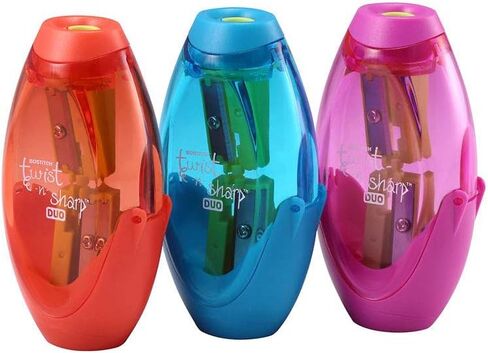 Bostitch Office Twist-N-Sharp Manual Pencil Sharpener, Double Hole, 3-Pack, Blue, Orange, Pink, (PS2-ASST-3PK) in Saudi Arabia