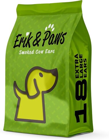أذن بقرة للكلاب من Erik & Paws - طبيعية بالكامل، غير مبيضة 100%، بدون إضافات أو هرمونات، بديل آمن للجلد الخام، لطيف على البطن - 18 قطعة in Saudi Arabia