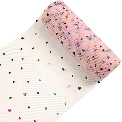 Laser Glitter Tulle Rolls 6 inch x 10 Yards (30 feet) Pink Color for Table Runner Chair Sash Bow Pet Tutu Skirt Sewing Crafting Fabric Wedding Unicorn Halloween Party Gift Ribbon (Pink) in Kuwait