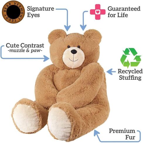 Vermont Teddy Bear Giant Teddy Bear - 4 أقدام ، 48 "لعبة أفخم كبيرة ، حيوانات عملاقة محشوة ، هدية عيد الفصح البني الناعم لصديقته أو الزوجة أو الذكرى السنوية أو عيد ميلاد - مصنوعة في الولايات المتحدة الأمريكية in Kuwait