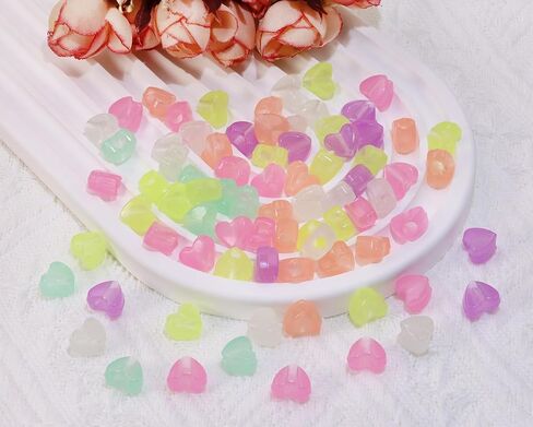 Tupalizy 100PCS Colored Acrylic Pony Beads Heart Pendant Glow in The Dark Bead for Friendship Bracelets Jewelry Making Necklaces Hair Braids Earring Keychains String Craft Projects Party Gifts,10mm in Kuwait
