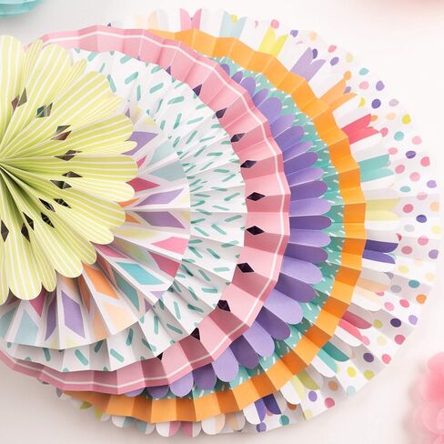 PapaKit Deluxe Origami Large Wall Decoration Set (Assorted Paper Fans & Pom-poms) Birthday Party Baby Shower Wedding Events Decor | Creative Art Design Pattern (Festive Colors, Deluxe 26 Piece Set) in Saudi Arabia