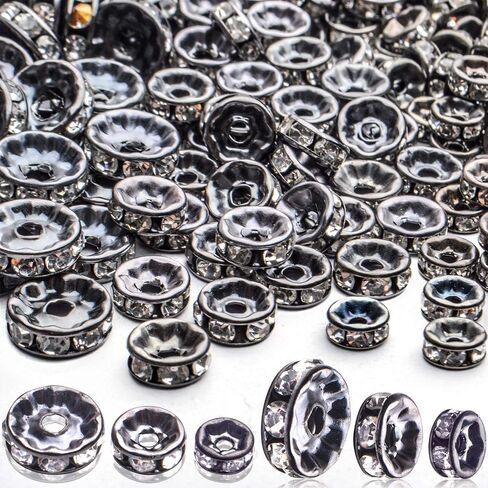 Crystal Spacer Beads,400pcs Gun-Black Rhinestone Beads Alloy Rondelle Loose Beads Craft Accessories for DIY Jewelry Bracelet Necklace Making,6mm/8mm/10mm in Kuwait