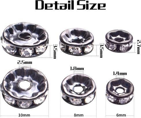 Crystal Spacer Beads,400pcs Gun-Black Rhinestone Beads Alloy Rondelle Loose Beads Craft Accessories for DIY Jewelry Bracelet Necklace Making,6mm/8mm/10mm in Kuwait