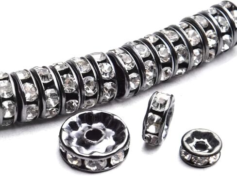 Crystal Spacer Beads,400pcs Gun-Black Rhinestone Beads Alloy Rondelle Loose Beads Craft Accessories for DIY Jewelry Bracelet Necklace Making,6mm/8mm/10mm in Kuwait
