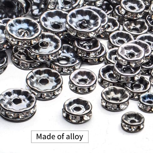 Crystal Spacer Beads,400pcs Gun-Black Rhinestone Beads Alloy Rondelle Loose Beads Craft Accessories for DIY Jewelry Bracelet Necklace Making,6mm/8mm/10mm in Kuwait