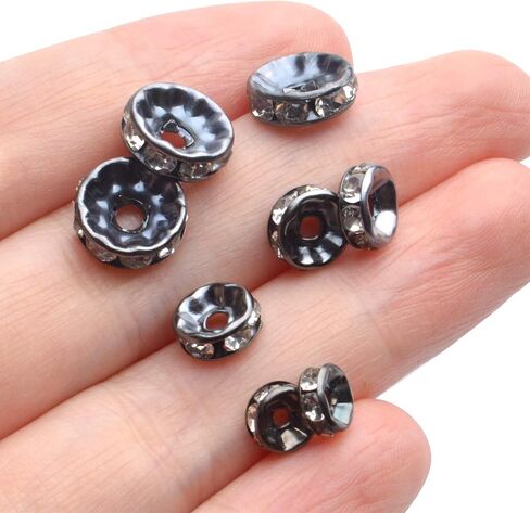 Crystal Spacer Beads,400pcs Gun-Black Rhinestone Beads Alloy Rondelle Loose Beads Craft Accessories for DIY Jewelry Bracelet Necklace Making,6mm/8mm/10mm in Kuwait