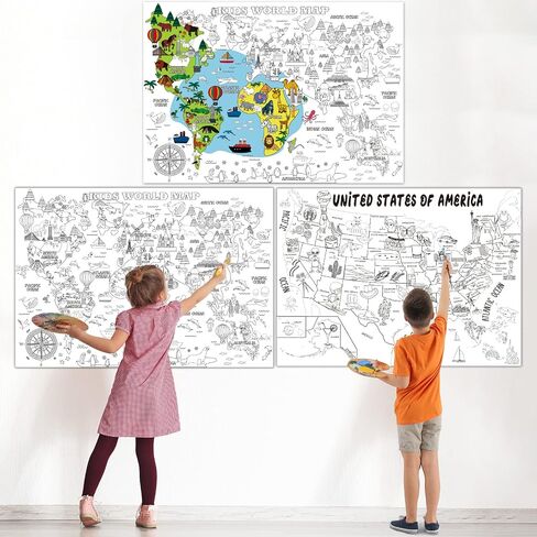 2 Pack Jumbo United States & World Map Coloring Poster 44 * 32Inch Large World Map Coloring Table Cover Giant USA Map Wall Doodle Art Coloring Education Poster for Classroom Home Birthday Party in Saudi Arabia