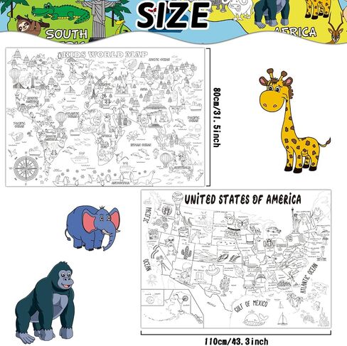 2 Pack Jumbo United States & World Map Coloring Poster 44 * 32Inch Large World Map Coloring Table Cover Giant USA Map Wall Doodle Art Coloring Education Poster for Classroom Home Birthday Party in Saudi Arabia