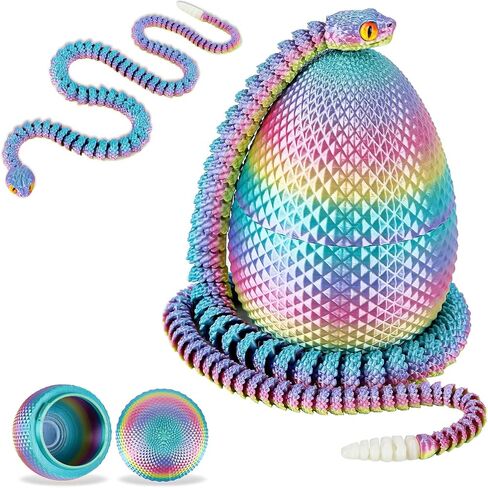 3D Printed Snake Eggs with Snake Inside,3D Printed Snake,3D Printed Animals,Crystal Snake Fidget Toys,Articulated 3D Snake with 3D Snake Eggs Black Red in Saudi Arabia
