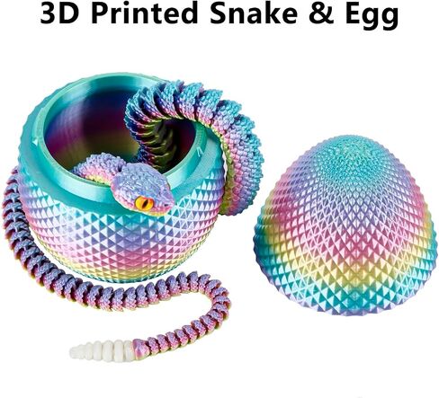 3D Printed Snake Eggs with Snake Inside,3D Printed Snake,3D Printed Animals,Crystal Snake Fidget Toys,Articulated 3D Snake with 3D Snake Eggs Black Red in Saudi Arabia