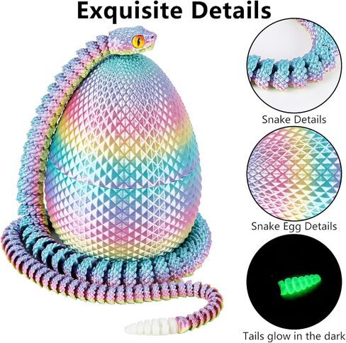 3D Printed Snake Eggs with Snake Inside,3D Printed Snake,3D Printed Animals,Crystal Snake Fidget Toys,Articulated 3D Snake with 3D Snake Eggs Black Red in Saudi Arabia