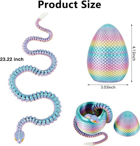 3D Printed Snake Eggs with Snake Inside,3D Printed Snake,3D Printed Animals,Crystal Snake Fidget Toys,Articulated 3D Snake with 3D Snake Eggs Black Red in Saudi Arabia