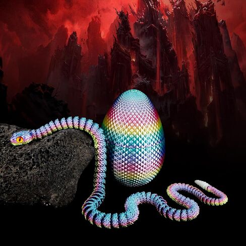 3D Printed Snake Eggs with Snake Inside,3D Printed Snake,3D Printed Animals,Crystal Snake Fidget Toys,Articulated 3D Snake with 3D Snake Eggs Black Red in Saudi Arabia
