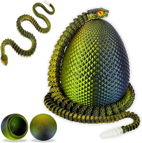 3D Printed Snake Eggs with Snake Inside,3D Printed Snake,3D Printed Animals,Crystal Snake Fidget Toys,Articulated 3D Snake with 3D Snake Eggs Black Red in Saudi Arabia