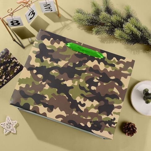 TagreSpike Camouflage Birthday Gift Bags Camo Gift Bag with Wrapping Paper and Card Large Camouflage Wrapping Paper Bag with Handle Army Party Supplies for Boys Girls Veterans Baby Shower Birthday in Saudi Arabia