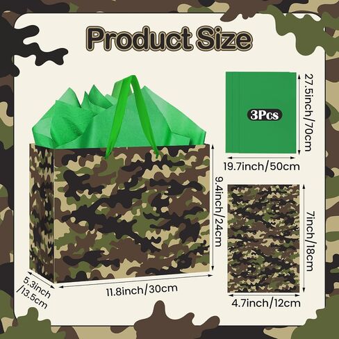TagreSpike Camouflage Birthday Gift Bags Camo Gift Bag with Wrapping Paper and Card Large Camouflage Wrapping Paper Bag with Handle Army Party Supplies for Boys Girls Veterans Baby Shower Birthday in Saudi Arabia