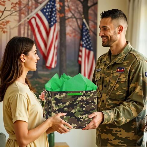 TagreSpike Camouflage Birthday Gift Bags Camo Gift Bag with Wrapping Paper and Card Large Camouflage Wrapping Paper Bag with Handle Army Party Supplies for Boys Girls Veterans Baby Shower Birthday in Saudi Arabia