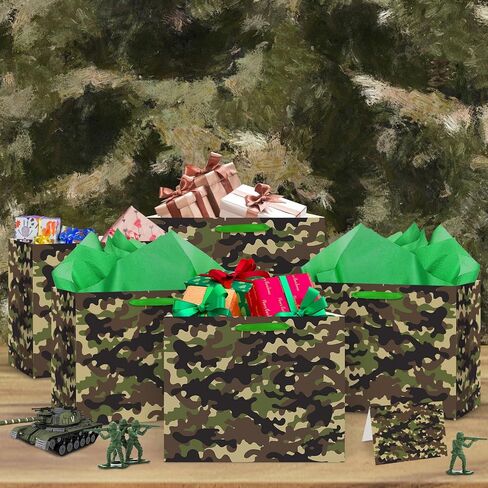 TagreSpike Camouflage Birthday Gift Bags Camo Gift Bag with Wrapping Paper and Card Large Camouflage Wrapping Paper Bag with Handle Army Party Supplies for Boys Girls Veterans Baby Shower Birthday in Saudi Arabia