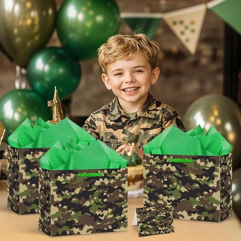 TagreSpike Camouflage Birthday Gift Bags Camo Gift Bag with Wrapping Paper and Card Large Camouflage Wrapping Paper Bag with Handle Army Party Supplies for Boys Girls Veterans Baby Shower Birthday in Saudi Arabia
