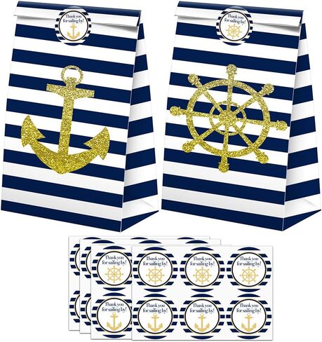 SamPartyShop Nautical Goodie Bags - 24 Pcs Nautical Party Favors Candy Bags with Stickers, Nautical Goody Gift Treat Bags Nautical Themed Birthday Party Supplies in Kuwait