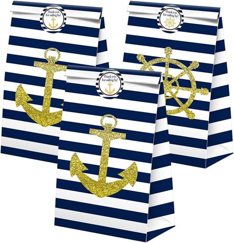 SamPartyShop Nautical Goodie Bags - 24 Pcs Nautical Party Favors Candy Bags with Stickers, Nautical Goody Gift Treat Bags Nautical Themed Birthday Party Supplies in Kuwait