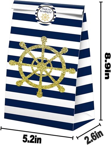 SamPartyShop Nautical Goodie Bags - 24 Pcs Nautical Party Favors Candy Bags with Stickers, Nautical Goody Gift Treat Bags Nautical Themed Birthday Party Supplies in Kuwait