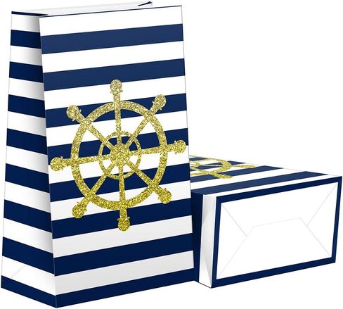 SamPartyShop Nautical Goodie Bags - 24 Pcs Nautical Party Favors Candy Bags with Stickers, Nautical Goody Gift Treat Bags Nautical Themed Birthday Party Supplies in Kuwait