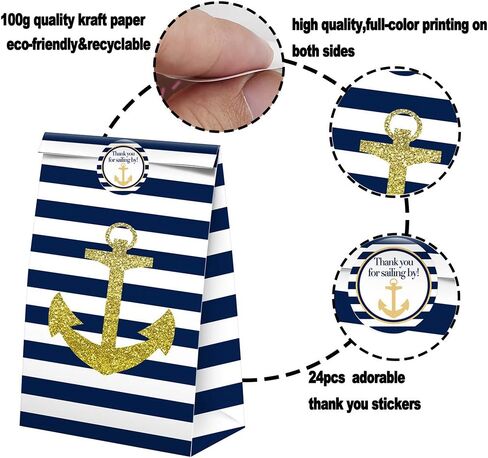 SamPartyShop Nautical Goodie Bags - 24 Pcs Nautical Party Favors Candy Bags with Stickers, Nautical Goody Gift Treat Bags Nautical Themed Birthday Party Supplies in Kuwait