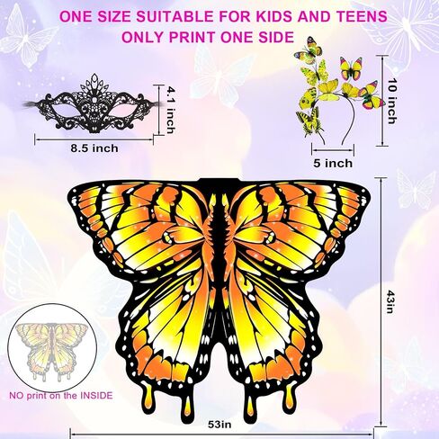 plainshe Halloween Costumes for Girls，Butterfly Wings Kids, Fairy Wings，3PCS Butterfly Costume Set. in Saudi Arabia