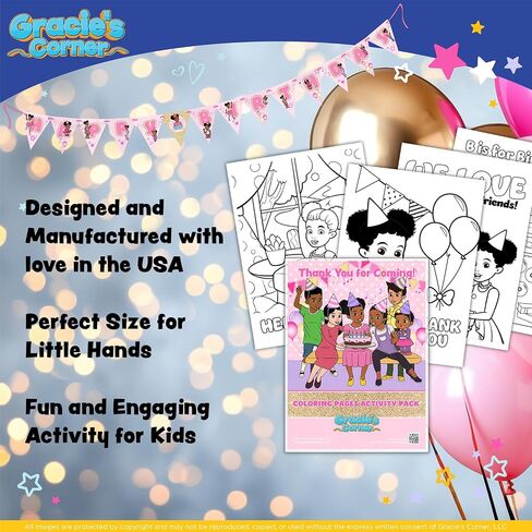 Gracie's Corner Birthday Party Coloring Book Favor ، كتب التلوين المصغرة مع تلوين تلوين لأطفال الحفلات ، وفضل عيد ميلاد ، وزينة عيد ميلاد سعيد (حزمة 4) (الوردي والذهبي) in Saudi Arabia