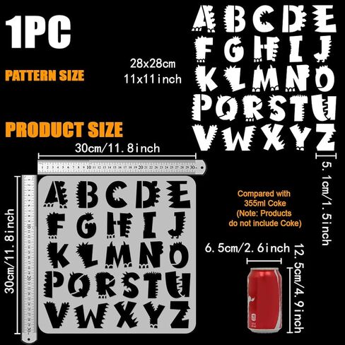 FINGERINSPIRE Dinosaur Alphabet Stencil for Painting 11.8x11.8 inch 26 English Alphabet Painting Stencil Cute Dinosaur Pattern Drawing Template Daily Theme Template for Painting on Wood Fabric in Saudi Arabia
