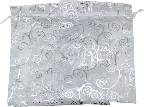 100pcs 4x6 بوصة زهرة كرمة تصميم أكياس أورجانزا ، عبوة حقيبة شبكية شبكية لحفل الزفاف مجوهرات هدايا الحلوى (الفضة البيضاء) in Kuwait