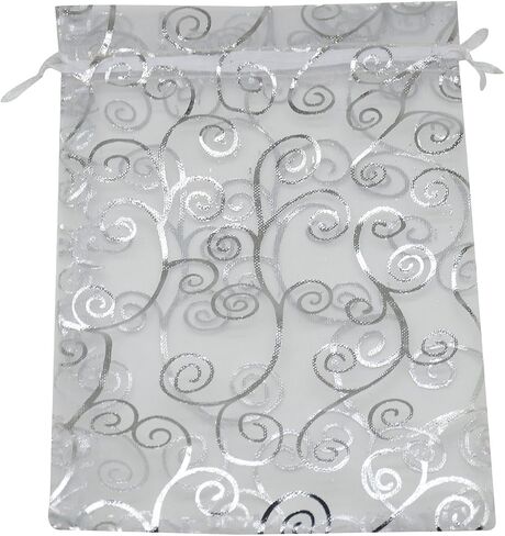 100pcs 4x6 بوصة زهرة كرمة تصميم أكياس أورجانزا ، عبوة حقيبة شبكية شبكية لحفل الزفاف مجوهرات هدايا الحلوى (الفضة البيضاء) in Kuwait