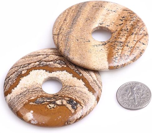 JOE FOREMAN 50mm Picture Jasper Natural Gemstone Ring Circle Donuts Pendant Charms Beads for Jewelry Making 1Pcs in Kuwait