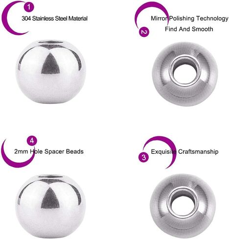 DanLingJewelry 100 pcs 8 mm Metal Spacer Beads 304 Stainless Steel Round Beads Smooth Beads for Necklaces, Bracelets and Jewelry Making Hole: 3mm in Kuwait