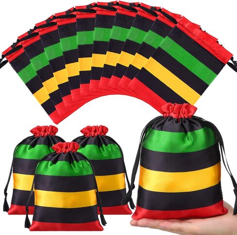 24 Pcs Black History Month Party Favor Black History Month Gifts Bags Reusable Drawstring Bags Reggae Party Supplies for African American Freedom Day Juneteenth(Red, Black, Green, Yellow) in Kuwait
