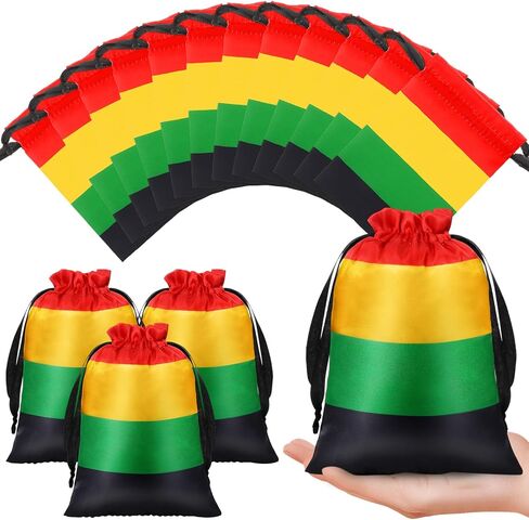 24 Pcs Black History Month Party Favor Black History Month Gifts Bags Reusable Drawstring Bags Reggae Party Supplies for African American Freedom Day Juneteenth(Red, Black, Green, Yellow) in Kuwait