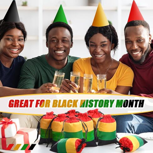 24 Pcs Black History Month Party Favor Black History Month Gifts Bags Reusable Drawstring Bags Reggae Party Supplies for African American Freedom Day Juneteenth(Red, Black, Green, Yellow) in Kuwait