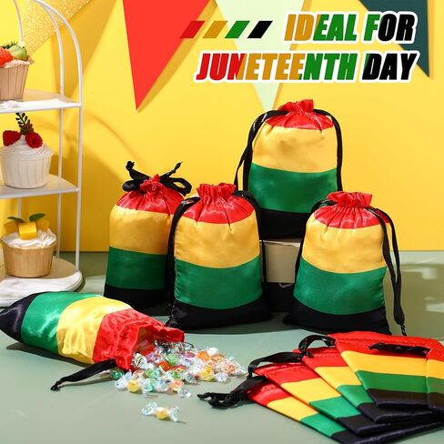 24 Pcs Black History Month Party Favor Black History Month Gifts Bags Reusable Drawstring Bags Reggae Party Supplies for African American Freedom Day Juneteenth(Red, Black, Green, Yellow) in Kuwait