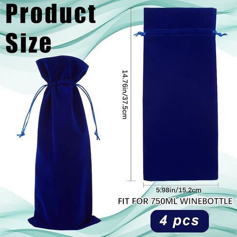 Beebeecraft 4Pcs Velvet Wine Bottle Gift Bags Drawstring Champagne Pouches Reusable Congrats Gift Favor Wrapping Bags 14.76x5.98in for Birthday Dinner Wedding Party in Saudi Arabia