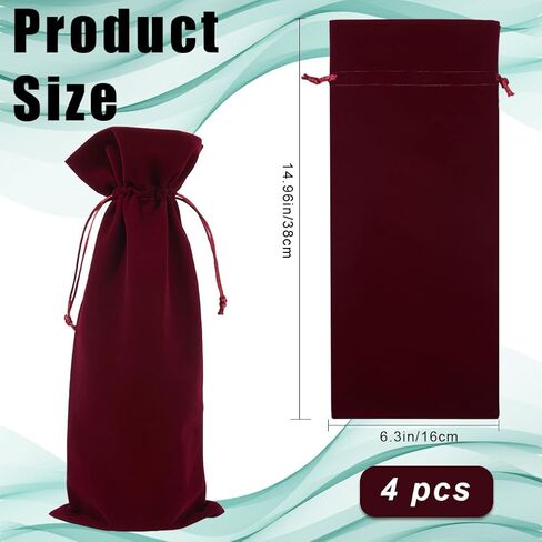 Beebeecraft 4Pcs Velvet Wine Bottle Gift Bags Drawstring Champagne Pouches Reusable Congrats Gift Favor Wrapping Bags 14.76x5.98in for Birthday Dinner Wedding Party in Saudi Arabia