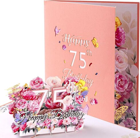 Hblife Happy 75th Birthday Pop up up ، هدية بطاقة تهنئة عيد ميلاد ثلاثية الأبعاد مع ملاحظة فارغة ومظروف ، هدية تذكارية مثالية للنساء ، أمي ، أخت ، زوجة ، صديق in Kuwait