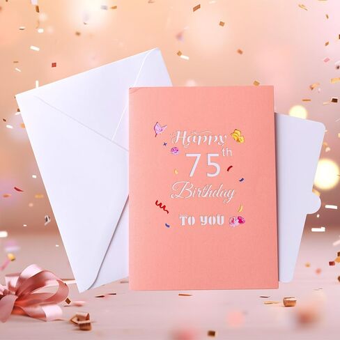 Hblife Happy 75th Birthday Pop up up ، هدية بطاقة تهنئة عيد ميلاد ثلاثية الأبعاد مع ملاحظة فارغة ومظروف ، هدية تذكارية مثالية للنساء ، أمي ، أخت ، زوجة ، صديق in Kuwait