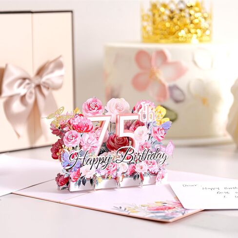 Hblife Happy 75th Birthday Pop up up ، هدية بطاقة تهنئة عيد ميلاد ثلاثية الأبعاد مع ملاحظة فارغة ومظروف ، هدية تذكارية مثالية للنساء ، أمي ، أخت ، زوجة ، صديق in Kuwait
